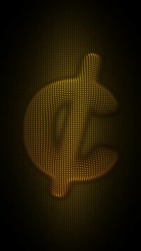 Golden Cent Symbol Waving Flag Animation, Digital Dot Particles on Dark Background, Glowing Dot Grid Waving Currency Symbol, 4K Seamless Loop, Vertical Video 9:16