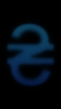Blue Ukrainian Hryvnia Symbol Scanner Effect Animation, Digital Dot Particles on Dark Background, Cyan Scanning Dot Grid Currency Symbol, 4K Seamless Loop, Vertical Video 9:16