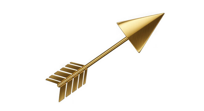 Golden arrow with fletching isolated on transparent background