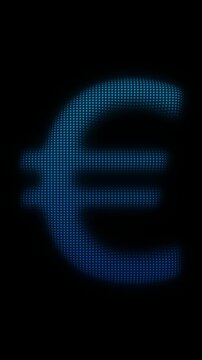 Blue Euro Symbol Scanner Effect Animation, Digital Dot Particles on Dark Background, Cyan Scanning Dot Grid Currency Symbol, 4K Seamless Loop, Vertical Video 9:16