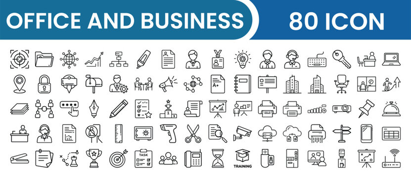 Office and Business Icon Pack &ndash; 80 Corporate, Workplace, Productivity, Management Vector Icons
