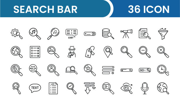 Search Bar Icon Pack &ndash; 36 UI, Web, App, Interface Search Field Vector Icons