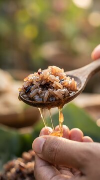 Thick red spicy sauce erupting and flowing like a volcanic lahar