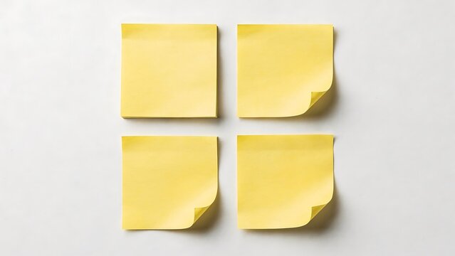 Four yellow sticky notes arranged in a 2x2 grid on a white background