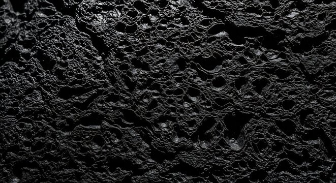 Close up texture of dark porous volcanic rock surface.