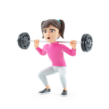 3d girl lifting a barbell