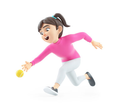 3d girl running to catch the ball