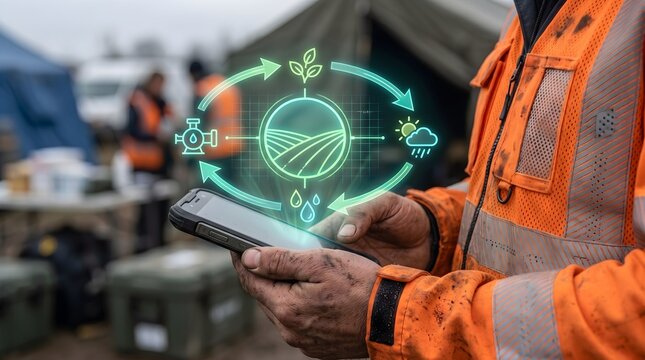 Relief coordinator using smartphone with emergency response logistics holographic interface