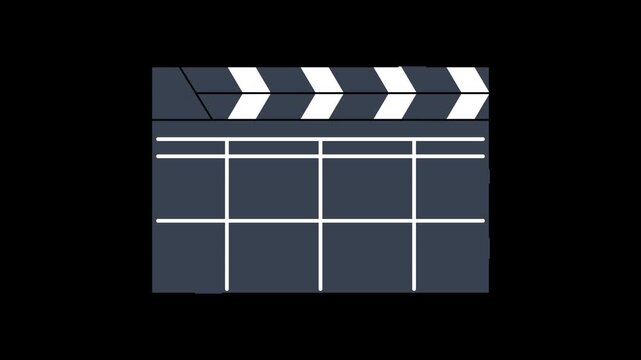 Seamless looping black and white clapperboard animation moving up and down. Film production equipment motion graphic on a transparent alpha channel for movie and director related themes