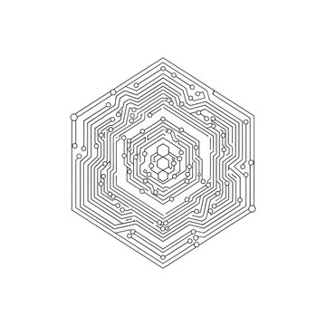Hexagonal circuit board design pattern.
