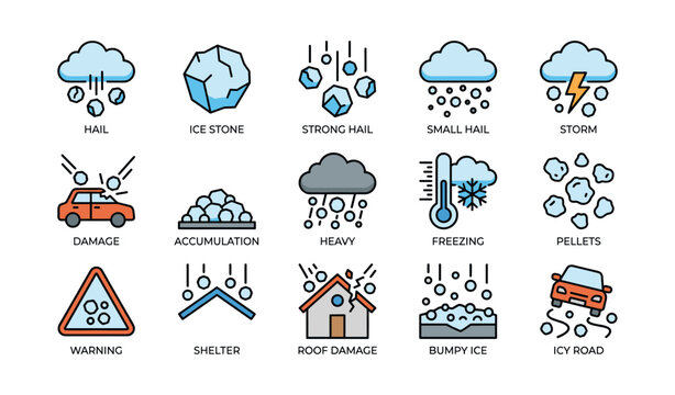 Hail and related weather icons arranged in explanatory grid