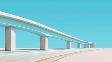 Fototapeta premium Modern Minimalist Overpass Against Bright Blue Sky with Clear Perspective Lines and Simple Design Aesthetic