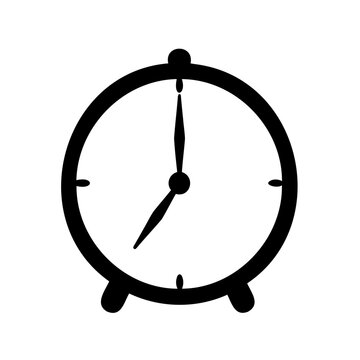 Simple black and white alarm clock showing nearly seven o'clock time