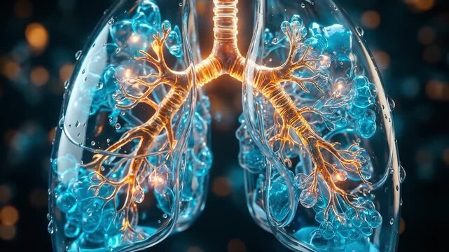 Anatomical illustration of human lungs with bronchial structure, suitable for medical research, respiratory health education, hospital, and clinic.