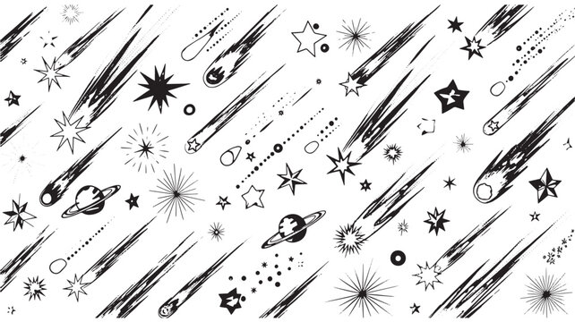 Streaking comets and glowing starbursts fill this dynamic space scene with linear movement.