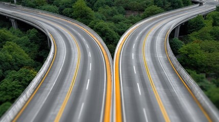 Obraz premium Aerial View of Winding Highway Surrounded by Lush Greenery, Captured from Above in Vibrant Colors and Clear Detail