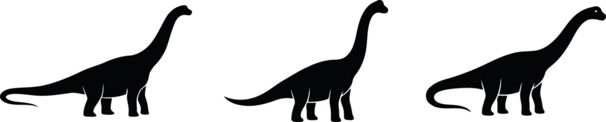 Long Neck Brachiosaurus Silhouette Set Sauropod Dinosaur Icons © MirzaAsmaul