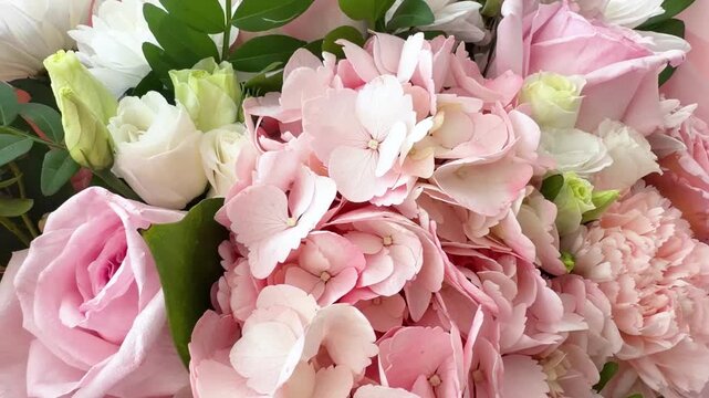 Pink hydrangea and rose floral arrangement
