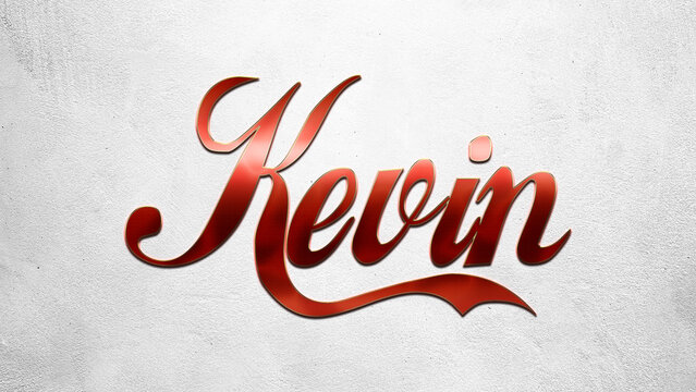 Red 3D text effect of name Kevin on silver background.
