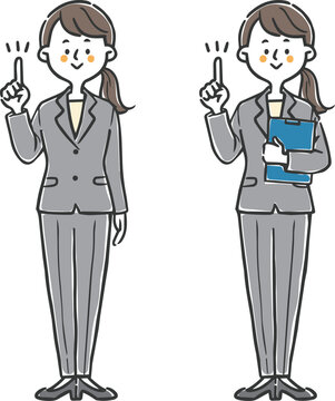 ポイントを説明する女性会社員2　全身　ベクター