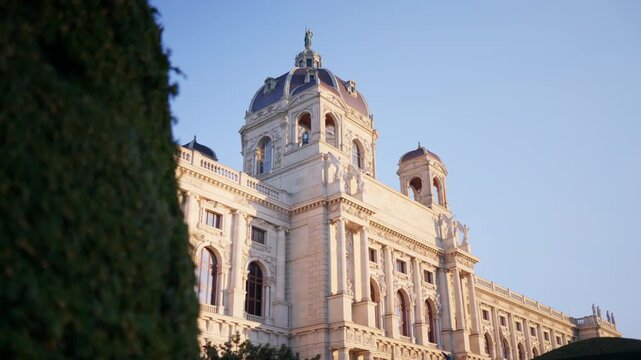 Tracking shot of the Kunsthistorisches Museum exterior in Vienna, Austria