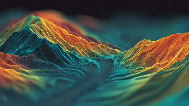 Vibrant abstract landscape with colorful mountains.
