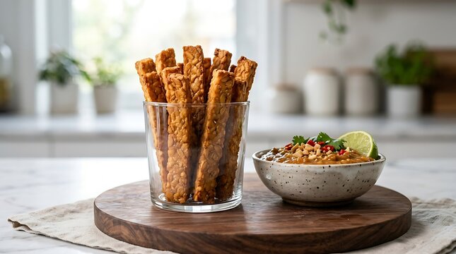 Snack gurih keripik ayam renyah disajikan dengan sambal dan irisan limau untuk camilan sehat dan lezat di dapur modern