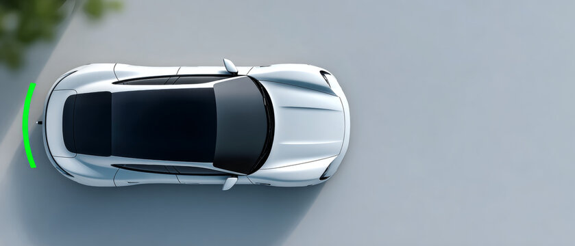 Top view of white car with parking sensor