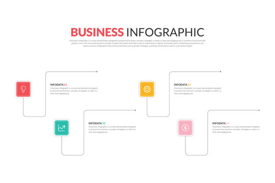 Modern Business Infographic with Colored Icons, Visual Data Presentation, Marketing Strategy