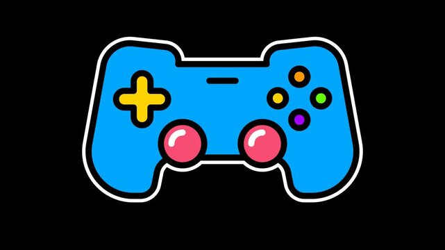 Seamless looping blue game controller animation moving up and down. Video game entertainment motion graphic on a transparent alpha channel background for gaming and technology themes