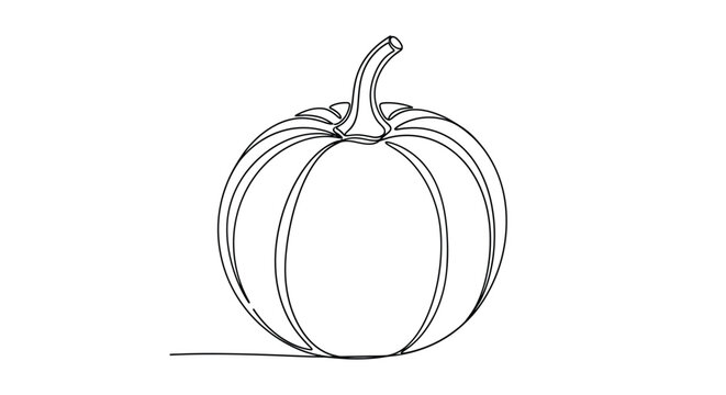 Simple line drawing of a pumpkin with a stem line art white background winter squash seasonal