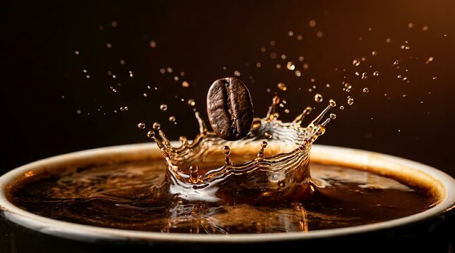 Biji Kopi Terjun ke Dalam Cangkir Kopi Ekspres dengan Splash yang Dinamis dan Detail yang Jernih