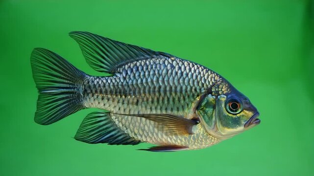Tilapia Fish Isolated on Green Screen Background Stock Video Footage