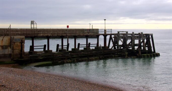 Old derelict pier entrance to Shoreham harbour