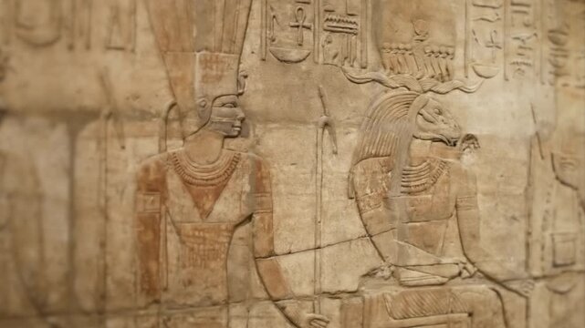 Ancient egyption engravings and releifs with hyraglyphics in a pharos tomb