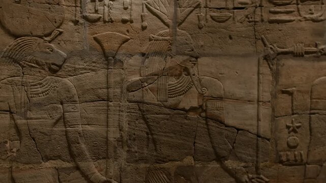 Egyptian reliefs and hieroglyphics art in an ancient tomb
