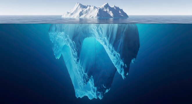 Giant Iceberg Underwater View Concept on Blue Background