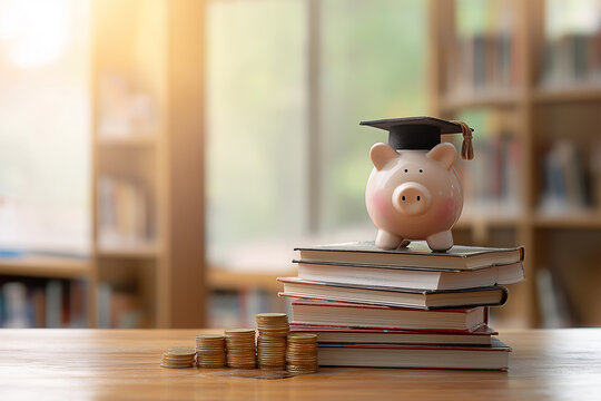 piggy bank in graduation cap for concept education and scholarships