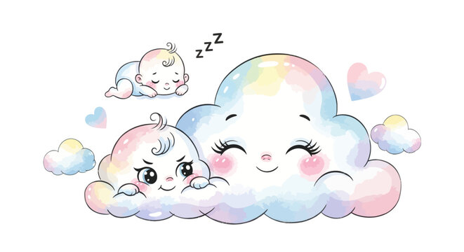 Smiling Cloud with Sleeping Cartoon Characters.