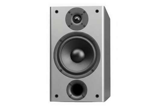 A silver speaker with three visible components isolated on transparent background