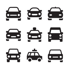 Fototapeta premium cars icons set, Car icon. auto vehicle isolated. transport icons. automobile silhouette front view. sedan car, vehicle or automobile symbol on white background - stock vector