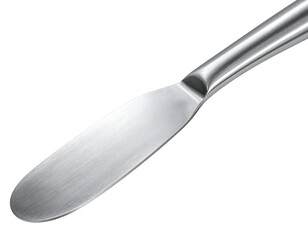 Fototapeta premium Stainless steel flat spatula with rounded blade and polished metal handle on isolated background