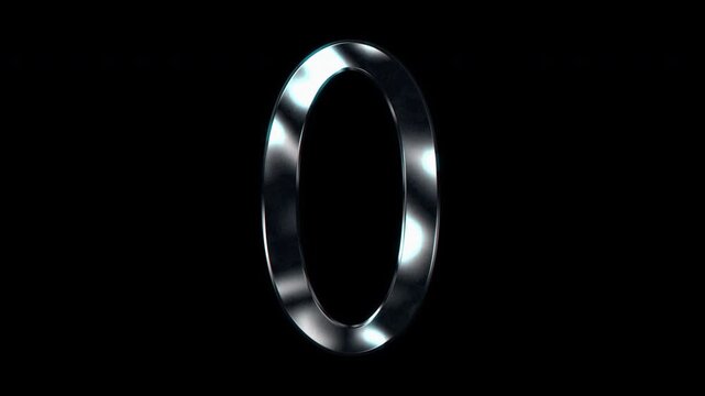 Silver metallic "0". Alpha channel. seamless loop video