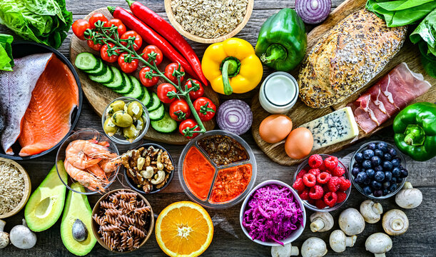 Food products representing balanced diet