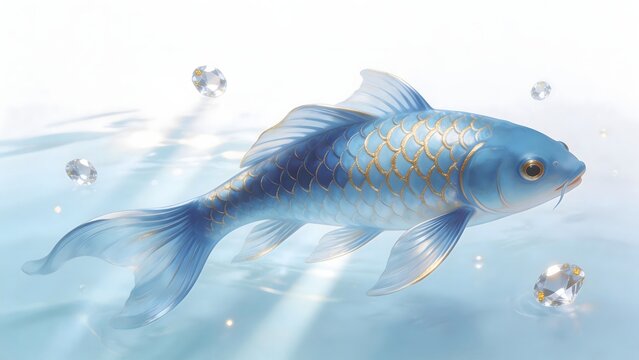 Blue fish with golden scales in water