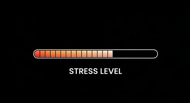 A visual representation of a stress level indicator bar, showing a high level of stress with most of the bar filled.