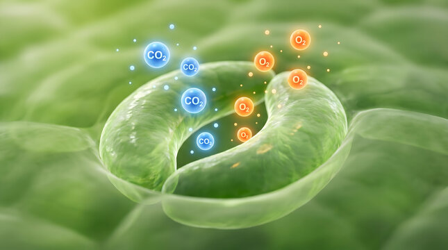 3D stomata guard cell gas exchange CO2 oxygen plant leaf biology science