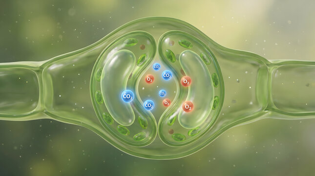3D stomata guard cell cross section CO2 oxygen exchange plant biology science