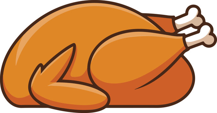Minimal roasted turkey food illustration with smooth lines glossy texture and classic festive meal presentation in cartoon style