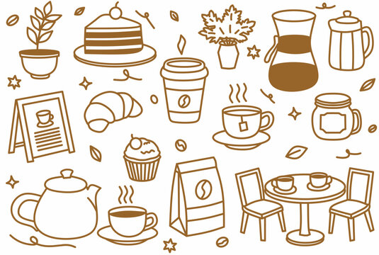 Hand-Drawn Coffee Shop and Bakery Doodle Illustration